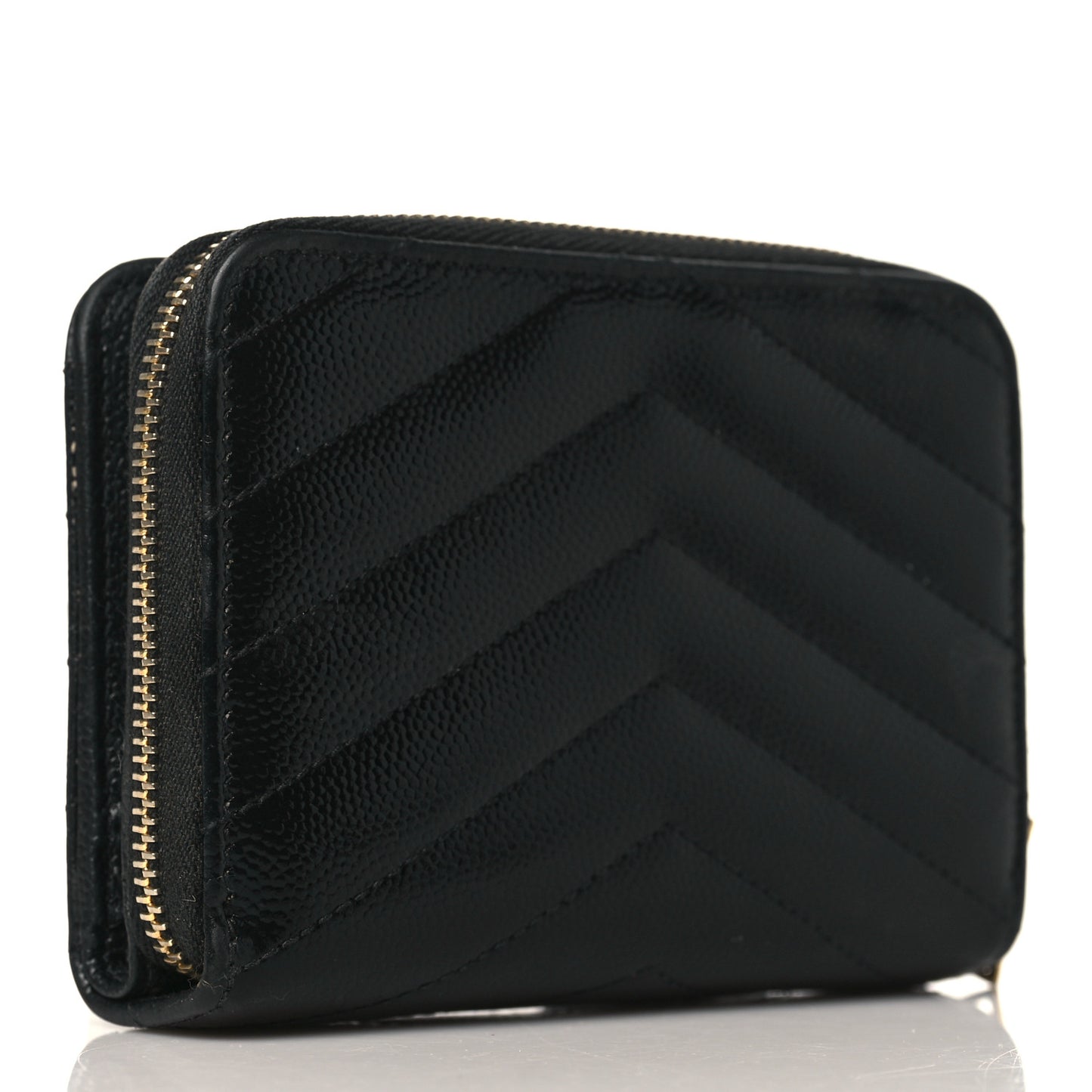 Grain De Poudre Matelasse Chevron Monogram Compact Zip Around Wallet Black