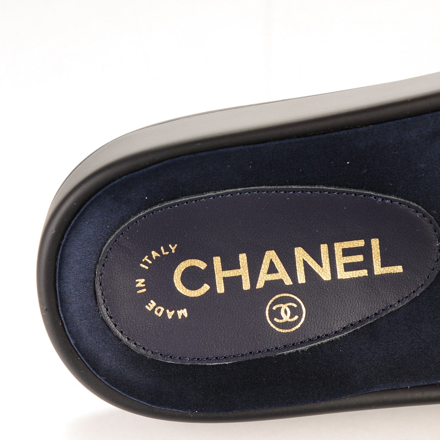 Lambskin Canvas Chain Flat Sandals 39 Marine