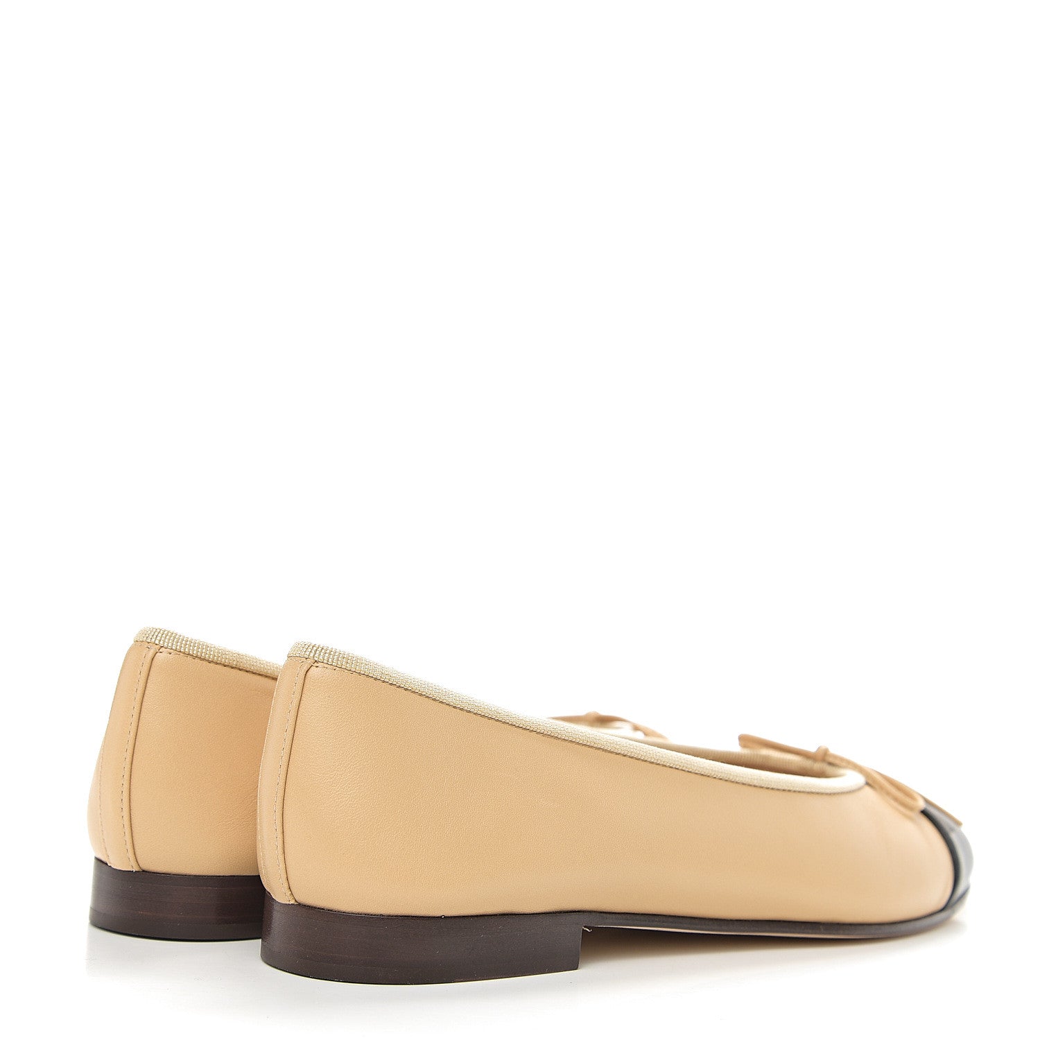 Chanel Lambskin Cap Toe CC Ballerina Flats 38 Beige Black 4 of 12