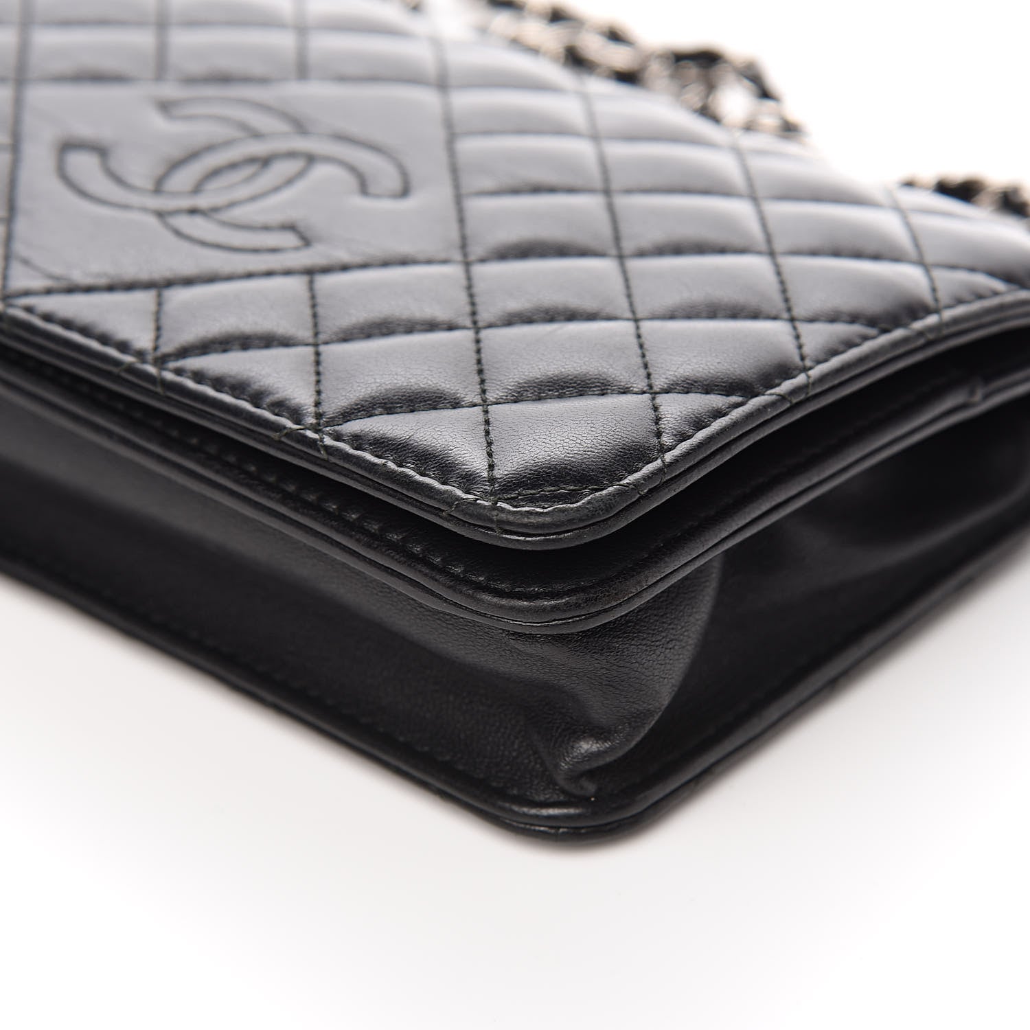 Chanel Lambskin Quilted Diamond CC Wallet On Chain WOC Black 12 of 13