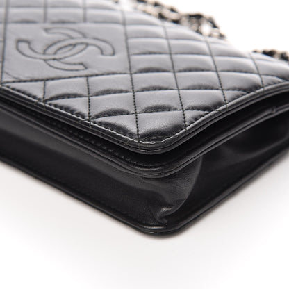Chanel Lambskin Quilted Diamond CC Wallet On Chain WOC Black 12 of 13