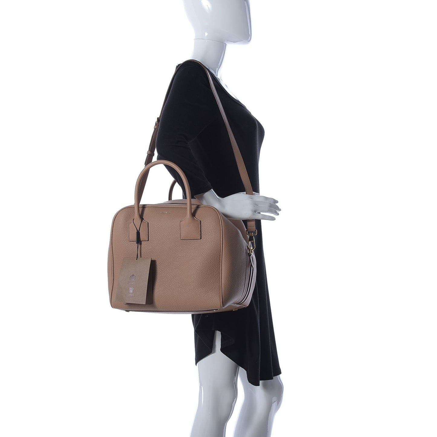 Grainy Calfskin Large Cube Bowling Bag Dark Sand