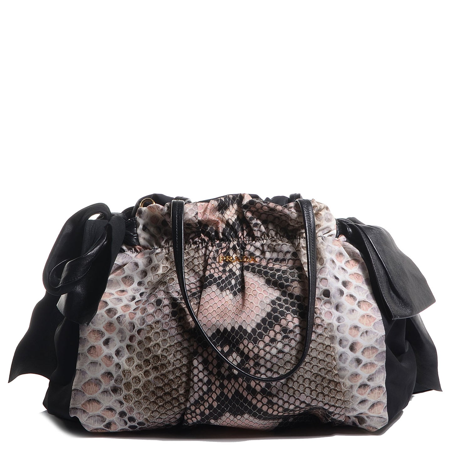 Nylon Python Print Large Bow Bag Naturale