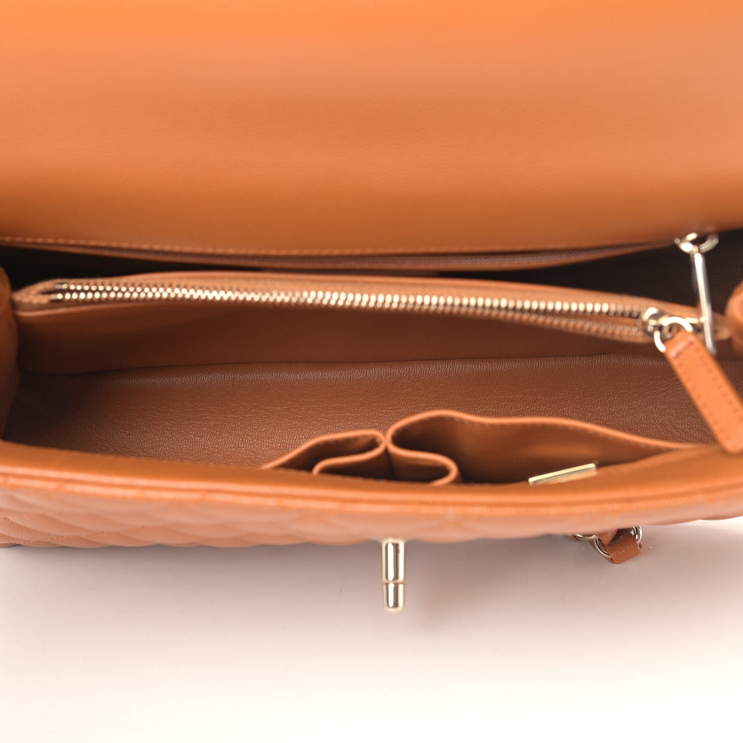 Caviar Quilted Small Coco Handle Flap Light Brown