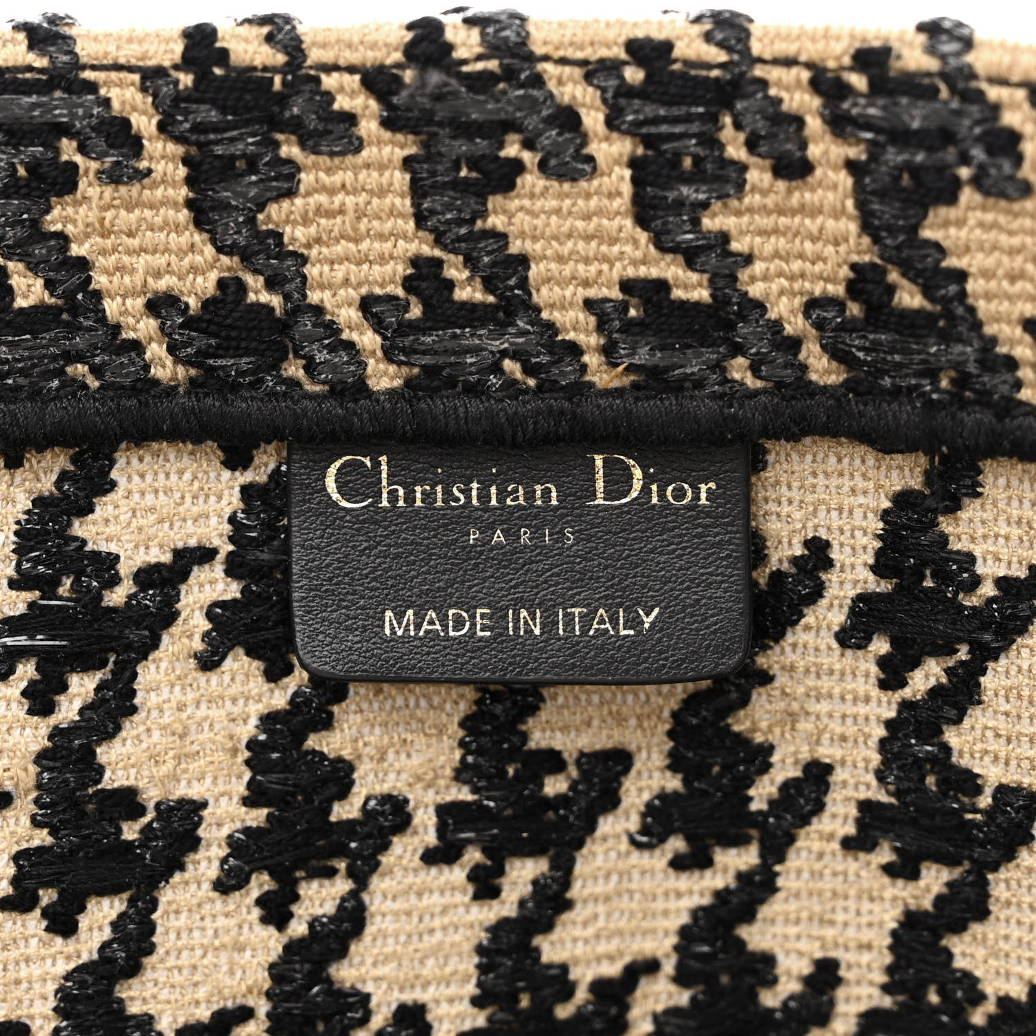 Christian Dior Canvas Houndstooth Embroidered Book Tote Beige Black 6 of 12