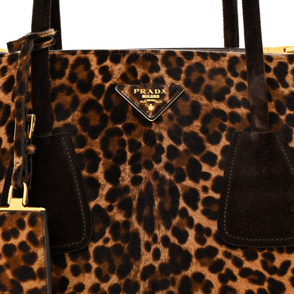 Prada Cavallino Leopard Print Twin Pocket Tote Miele Moro 7 of 13