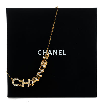 Chanel Metal Crystal 90's Icon Logo Necklace Gold 5 of 5