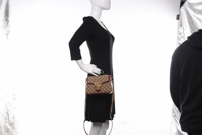 Gucci Monogram Glazed Calfskin Matelasse Diagonal Mini GG Marmont Top Handle Shoulder Bag Beige Ebony New Cherry Red 3 of 13