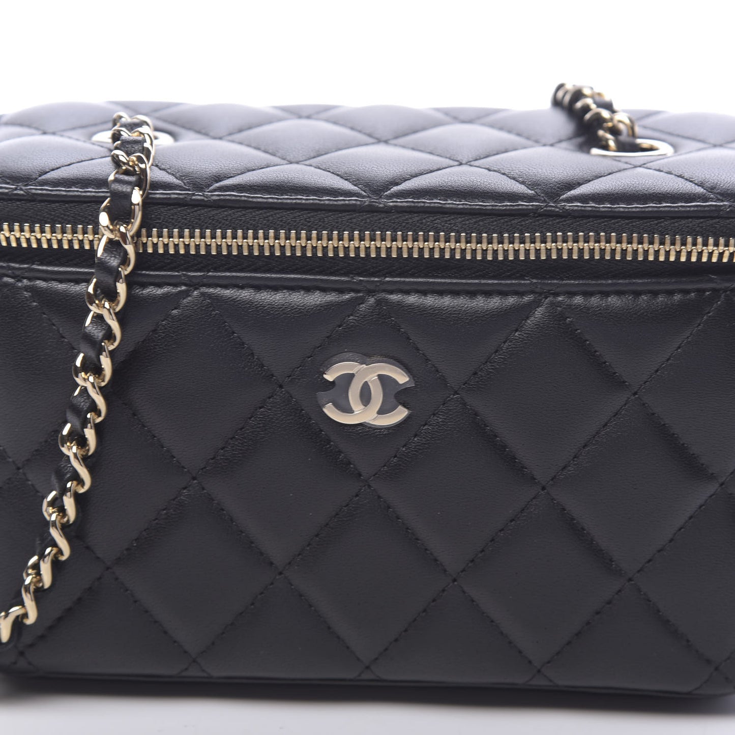 Lambskin Quilted Small Vanity Case With Chain Black