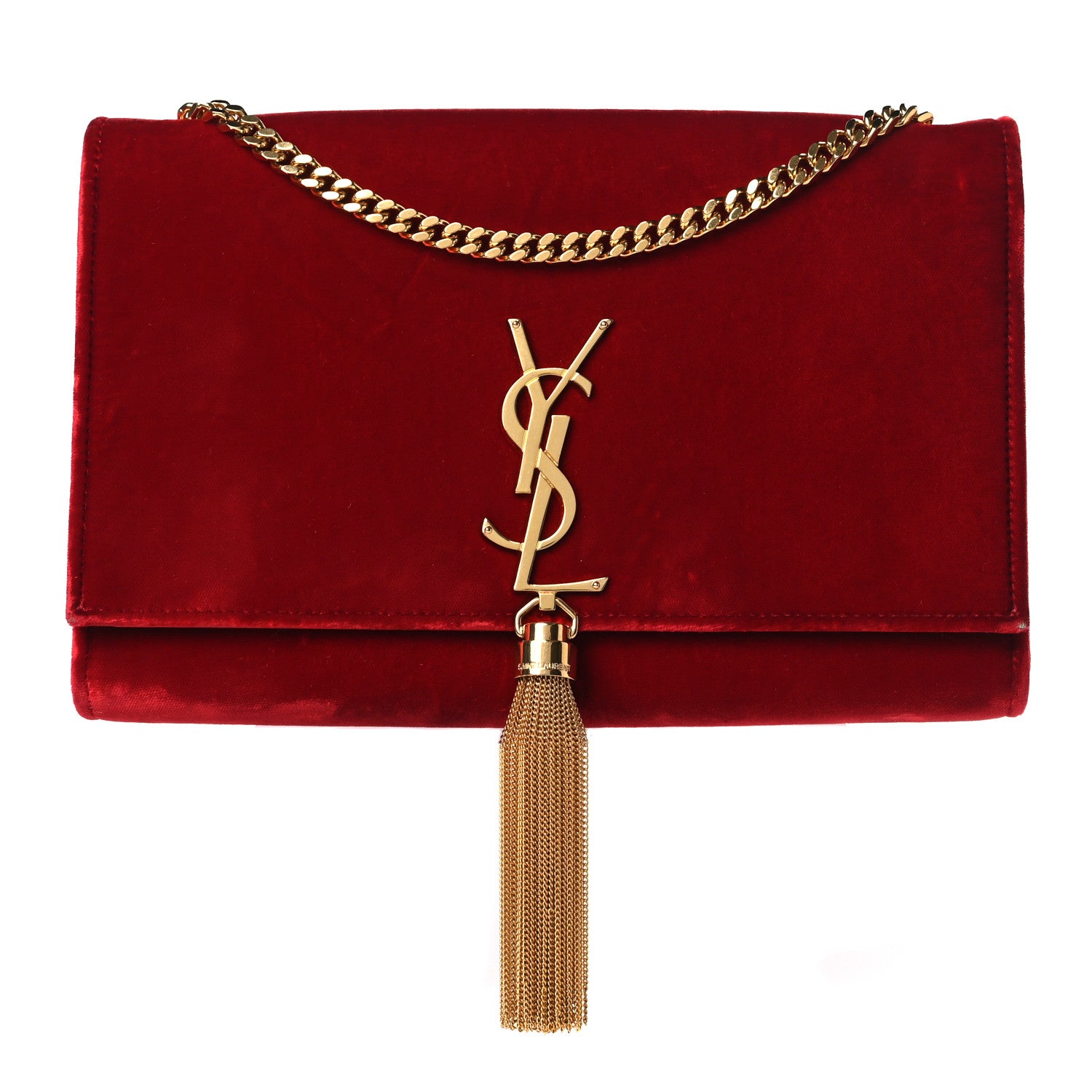 Saint Laurent Velvet Medium Monogram Kate Tassel Shoulder Bag Red 1 of 10