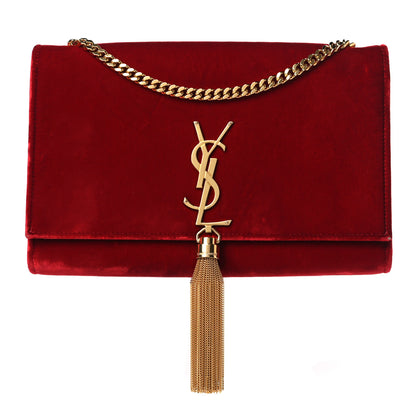 Saint Laurent Velvet Medium Monogram Kate Tassel Shoulder Bag Red 1 of 10
