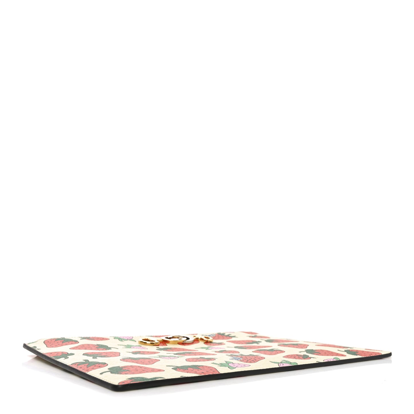Calfskin Strawberry Print Zumi Pouch Ivory Red