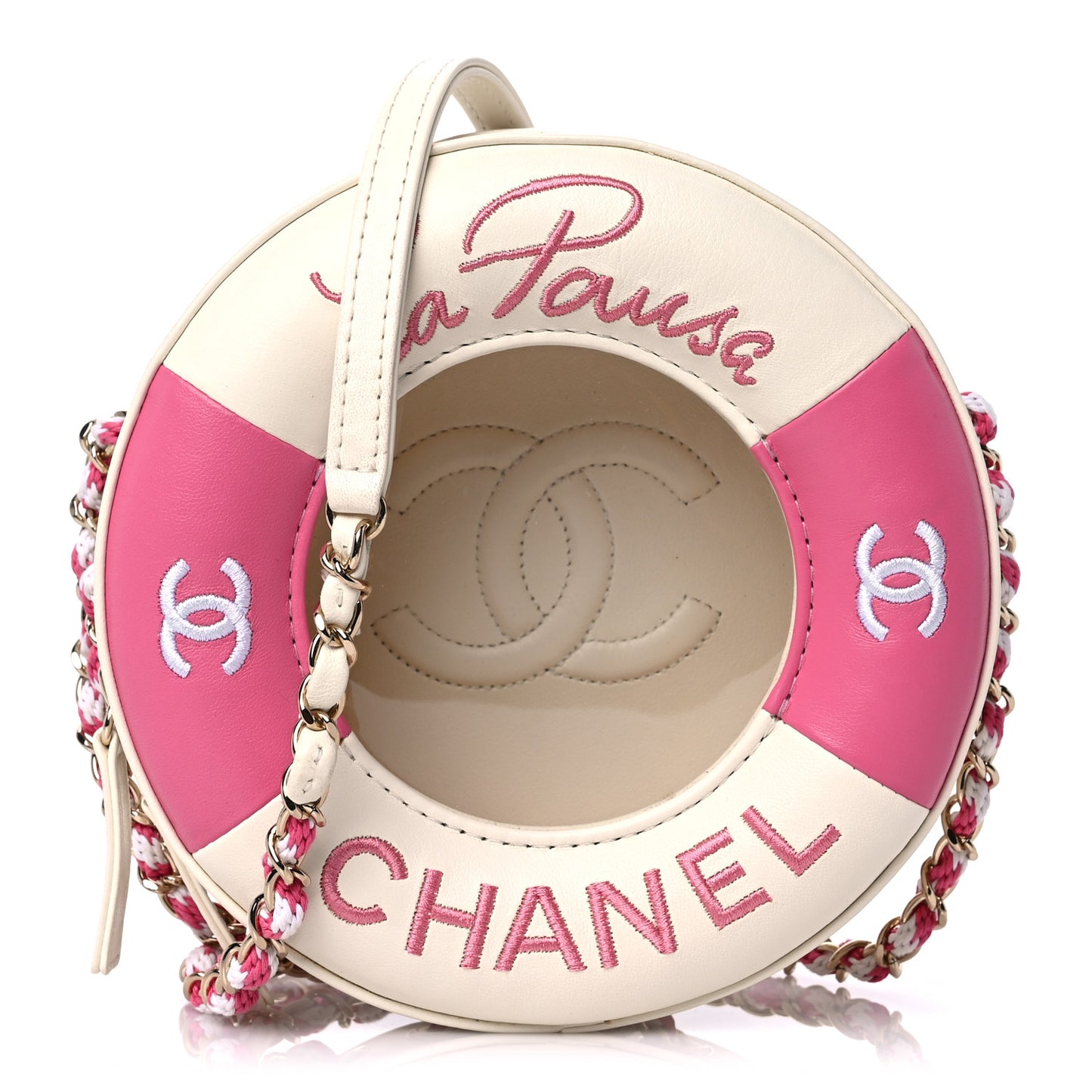 Lambskin Coco Lifesaver Round Bag Pink White