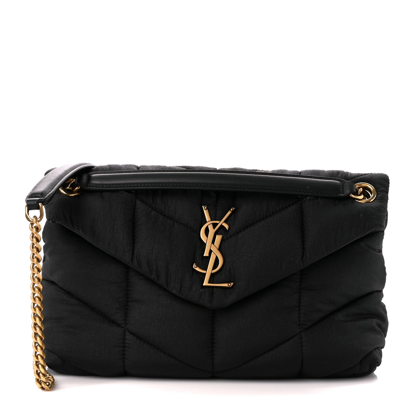 Nylon Quilted Small Loulou Puffer Monogram Chain Satchel Black