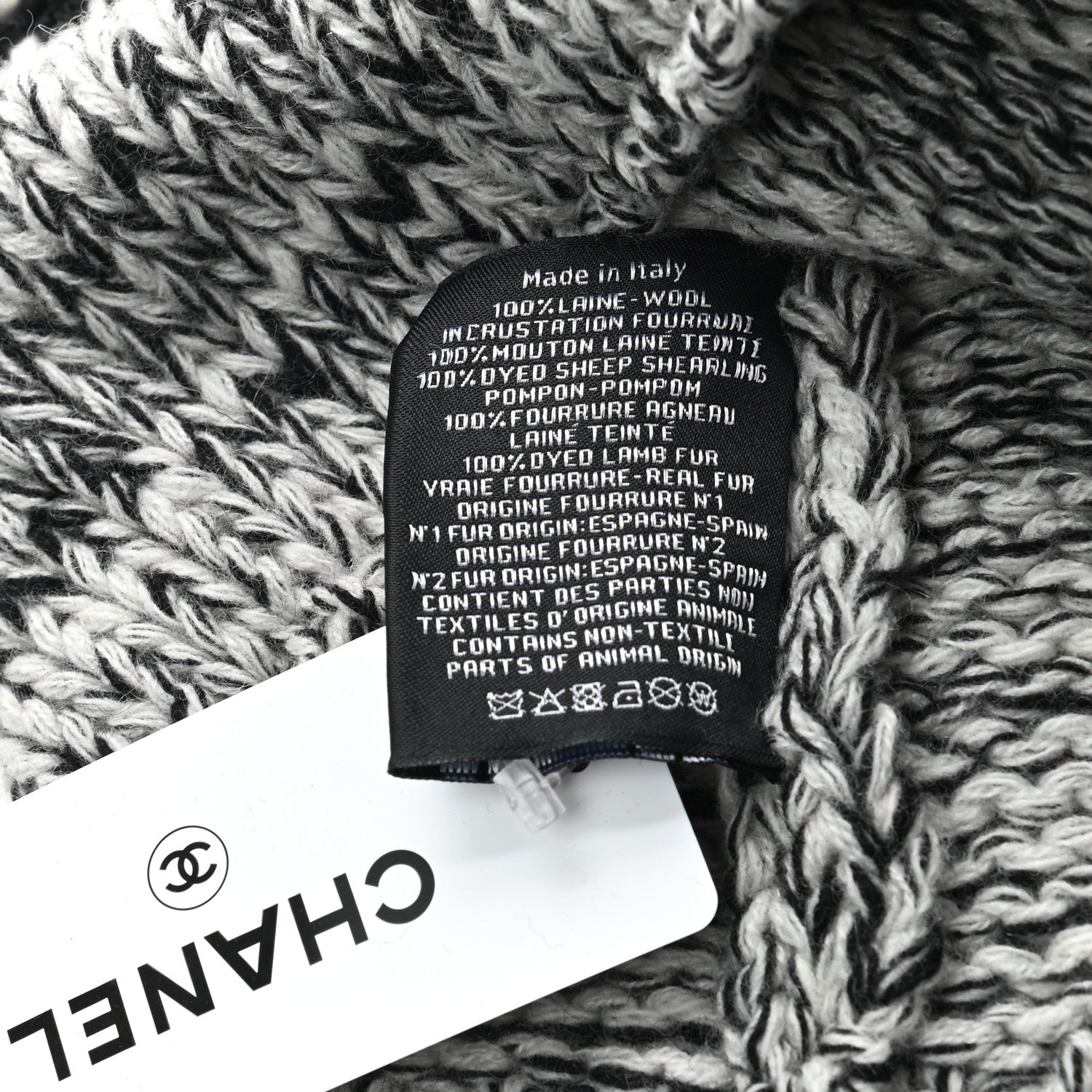 Chanel Wool Shearling CC Beanie Hat Ivory Black Red 5 of 5