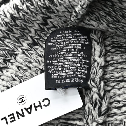 Chanel Wool Shearling CC Beanie Hat Ivory Black Red 5 of 5
