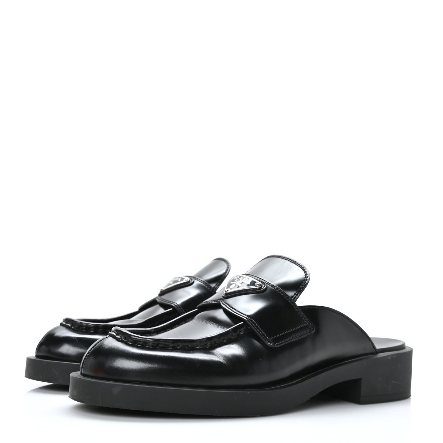 Spazzolato Metal Triangle Logo 40mm Loafer Mules 39.5 Black