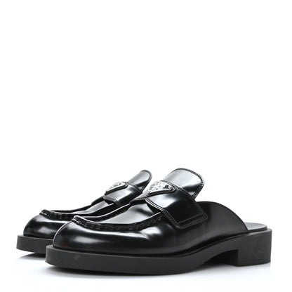 Prada Spazzolato Metal Triangle Logo 40mm Loafer Mules 39.5 Black 3 of 9