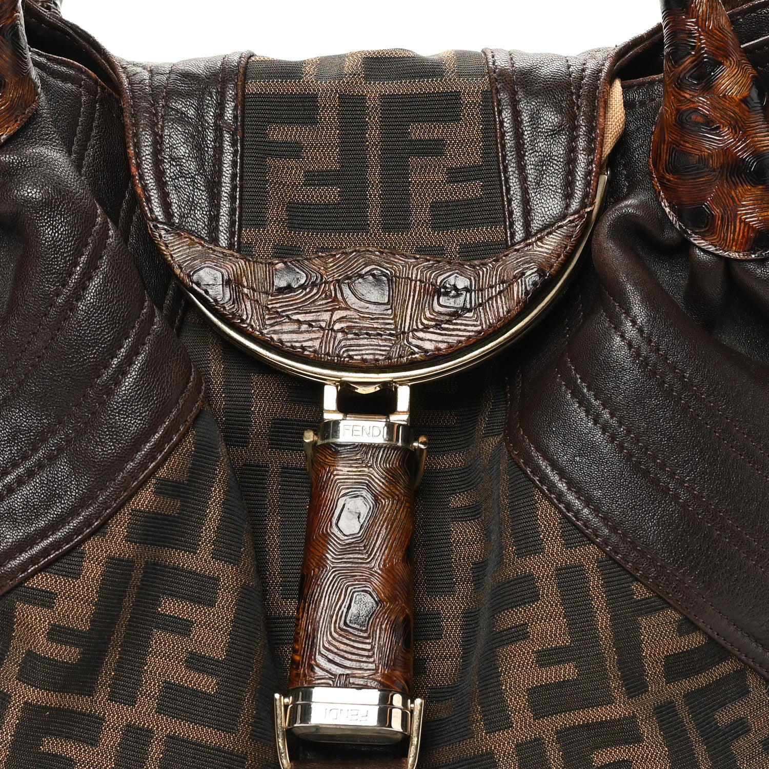 Fendi Zucca Nappa Nuvolata Vitello Tortuga Spy Tobacco Moro 7 of 9