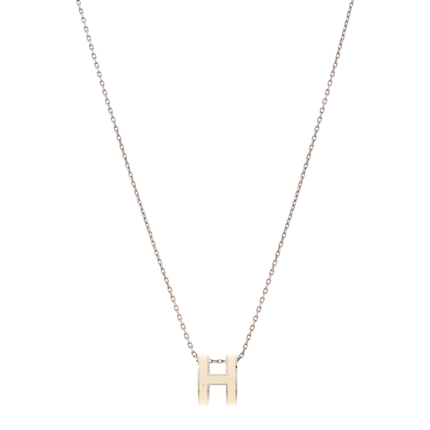 Hermes Lacquered Palladium Pop H Pendant Necklace White 1 of 7