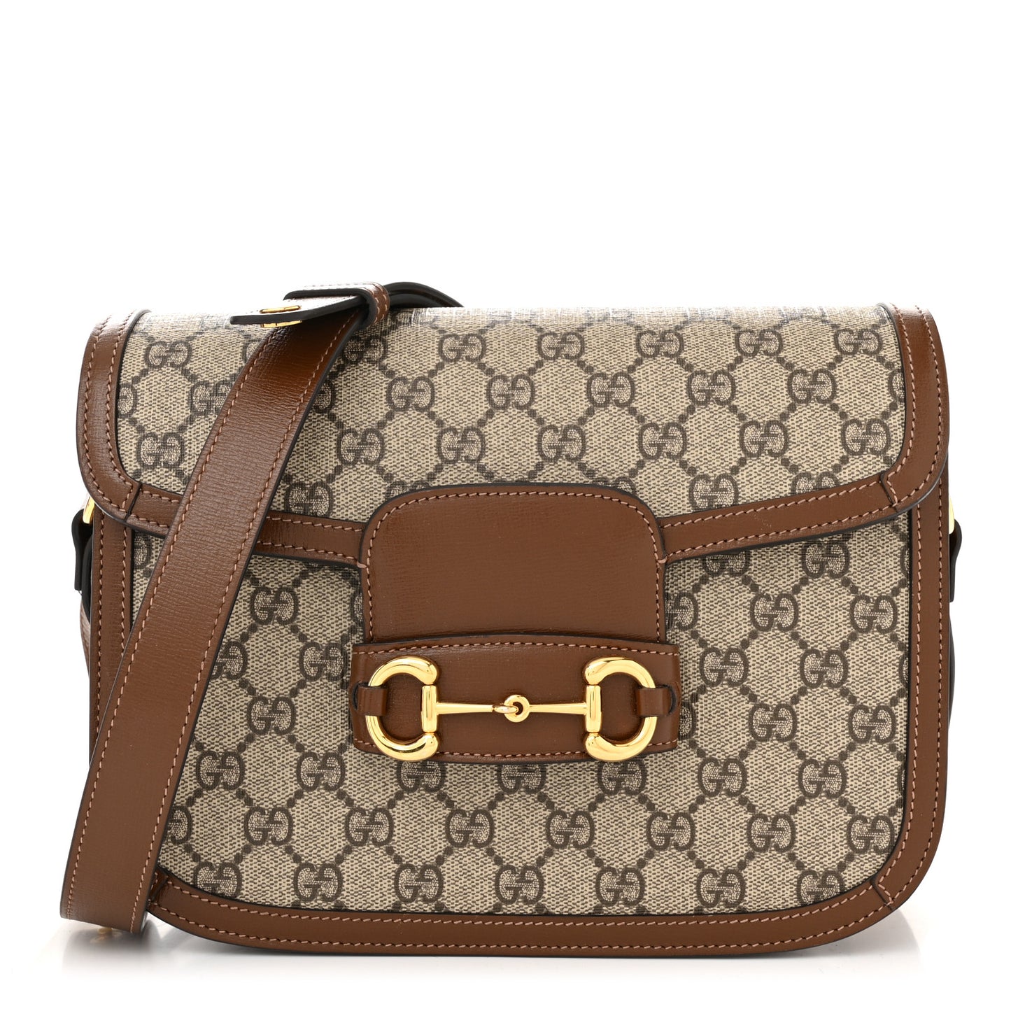 GG Supreme Monogram Horsebit 1955 Shoulder Bag Beige Brown Sugar