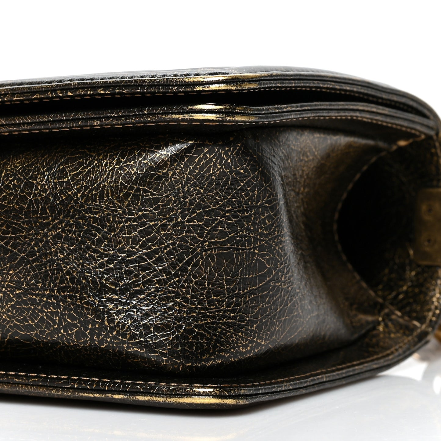 Metallic Crackled Calfskin Quilted Medium Boy Flap Black Gold
