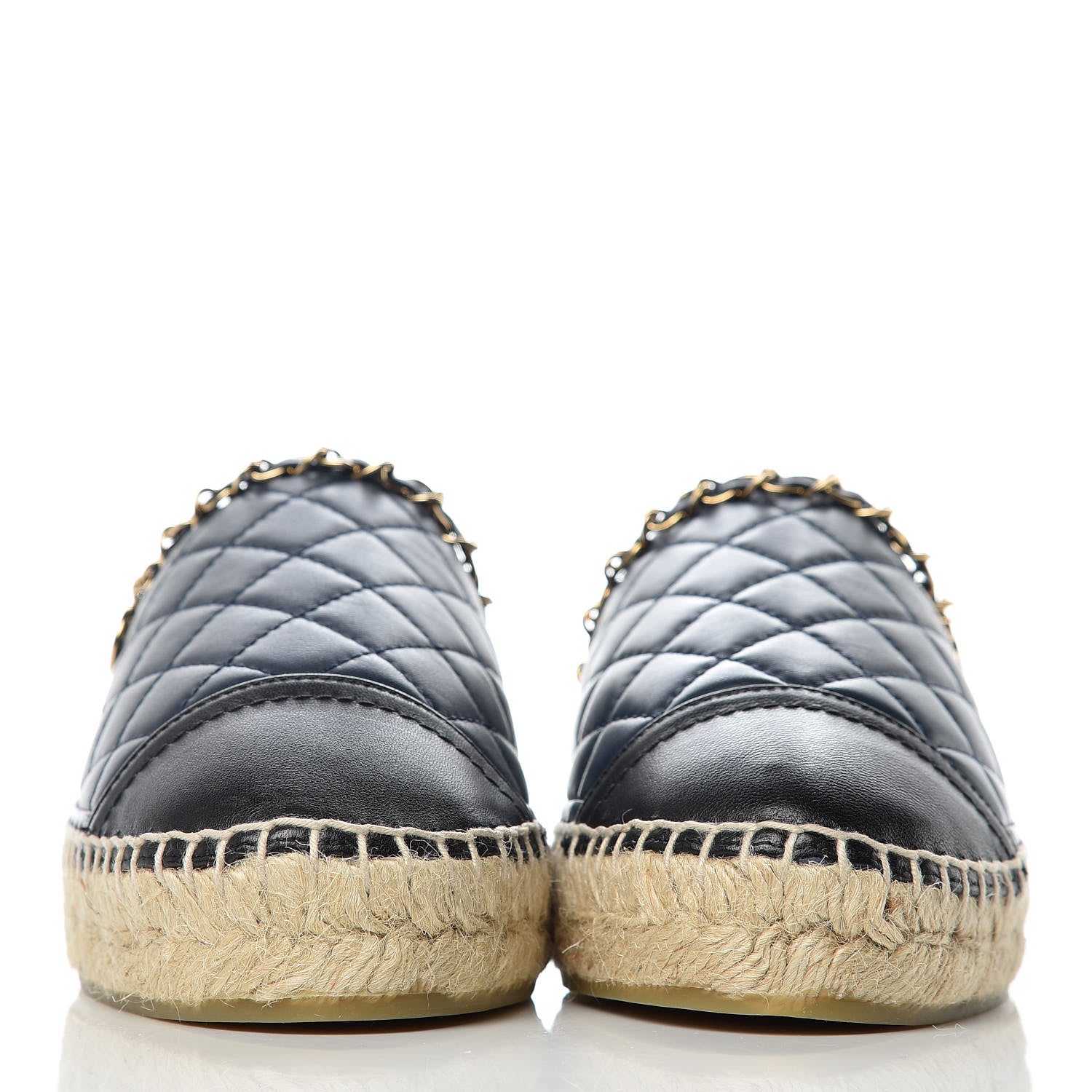 Chanel Lambskin Quilted CC Chain Espadrille Mules 38 Navy Black 2 of 14