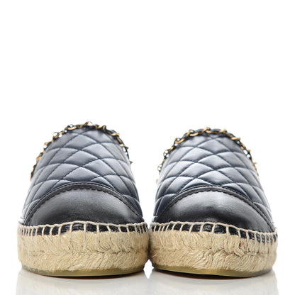 Chanel Lambskin Quilted CC Chain Espadrille Mules 38 Navy Black 2 of 14