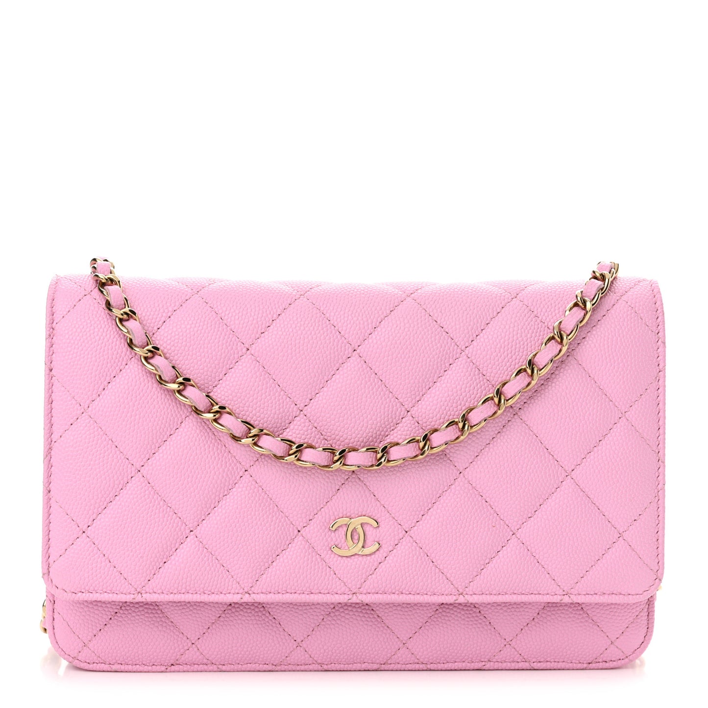 Caviar Quilted Wallet on Chain WOC Pink