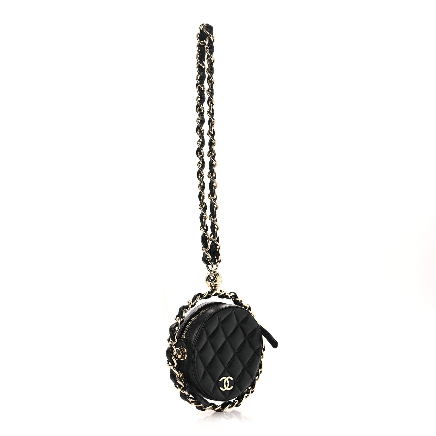 Chanel Lambskin Quilted Chain Round Mini Clutch Black 4 of 12