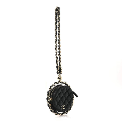 Chanel Lambskin Quilted Chain Round Mini Clutch Black 4 of 12