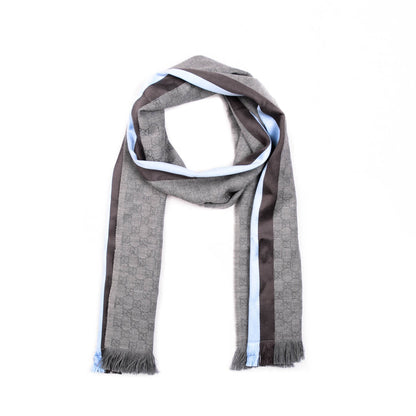 Gucci Wool Silk GG Monogram Web Verbier Fringe Scarf Grey 1 of 4