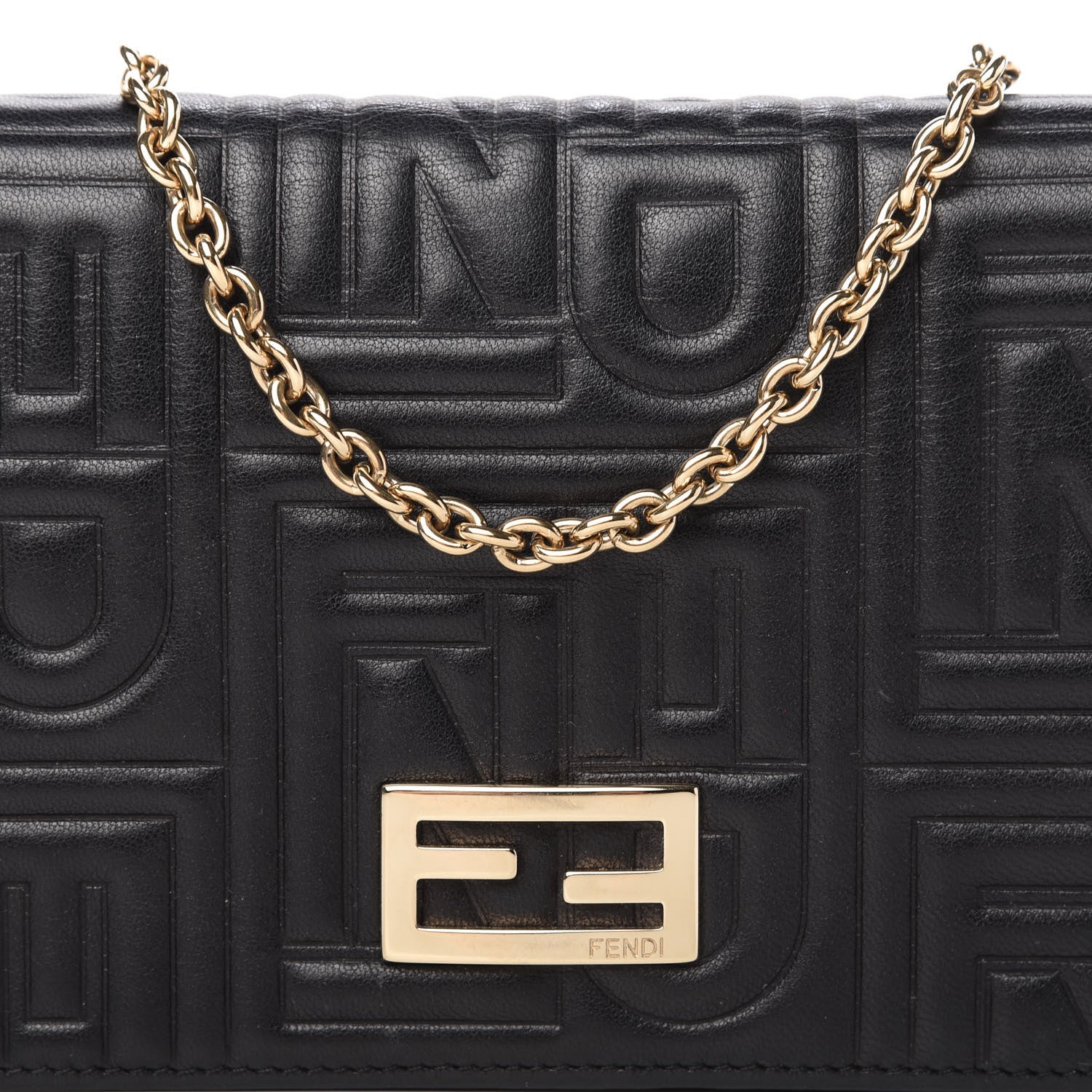 Fendi Nappa Logo Embossed Long Wallet On Chain Black 11 of 11