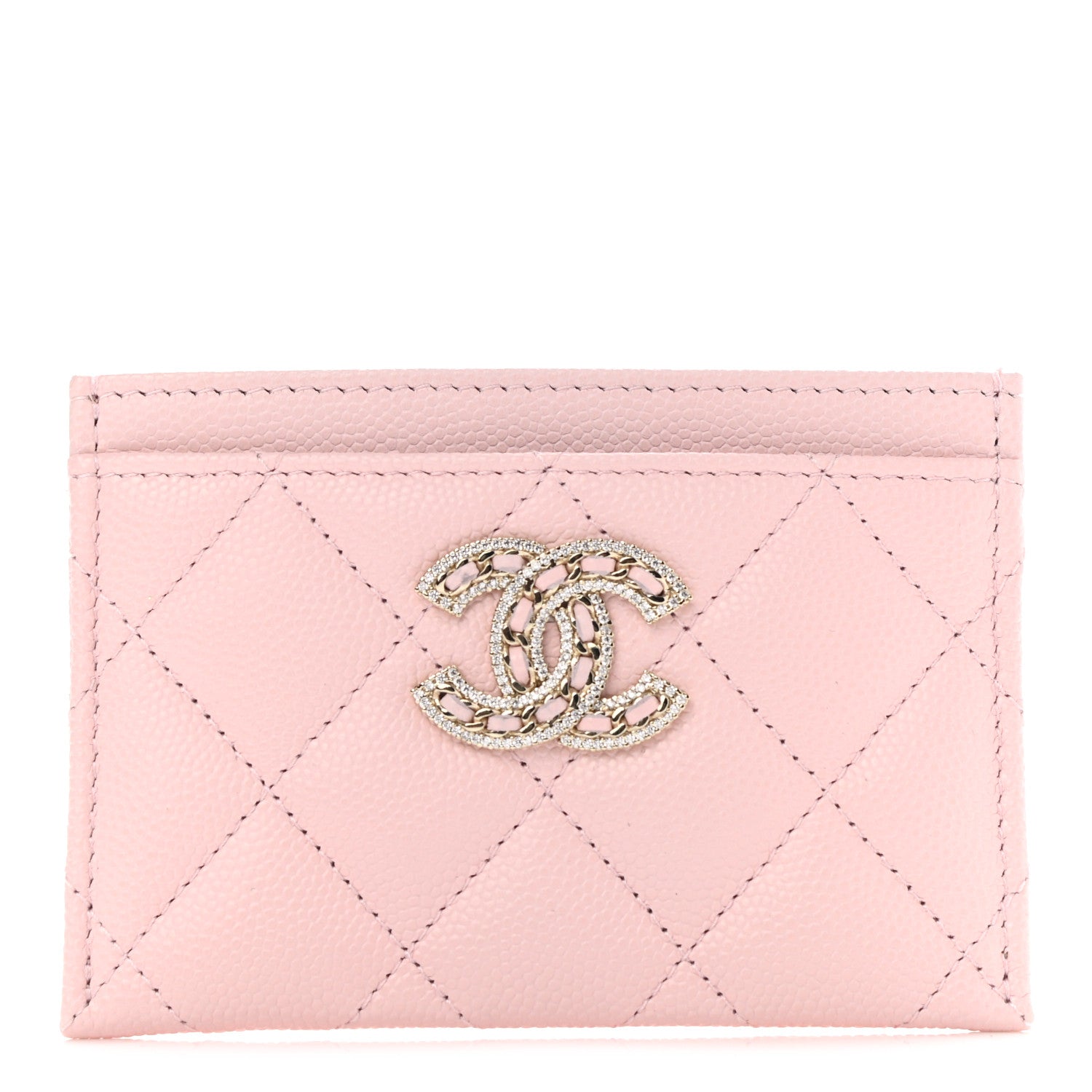 Chanel Caviar Quilted Crystal Card Holder Pink 1 of 9