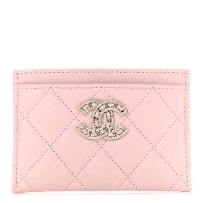 Chanel Caviar Quilted Crystal Card Holder Pink 1 of 9