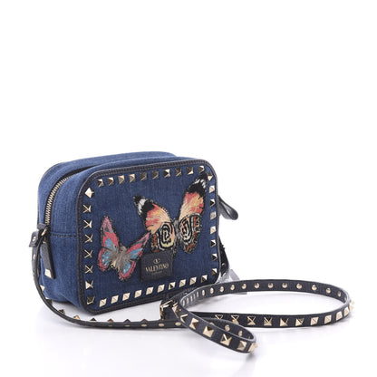Valentino Garavani Denim Butterfly Embroidered Rockstud Camera Crossbody Bag Light Denim Multicolor 3 of 9
