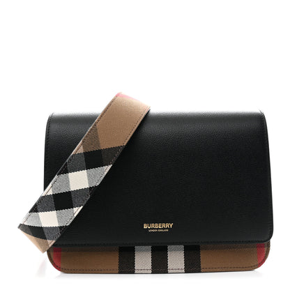 Burberry Derby Calfskin House Check Mackford Crossbody Bag Black 1 of 10