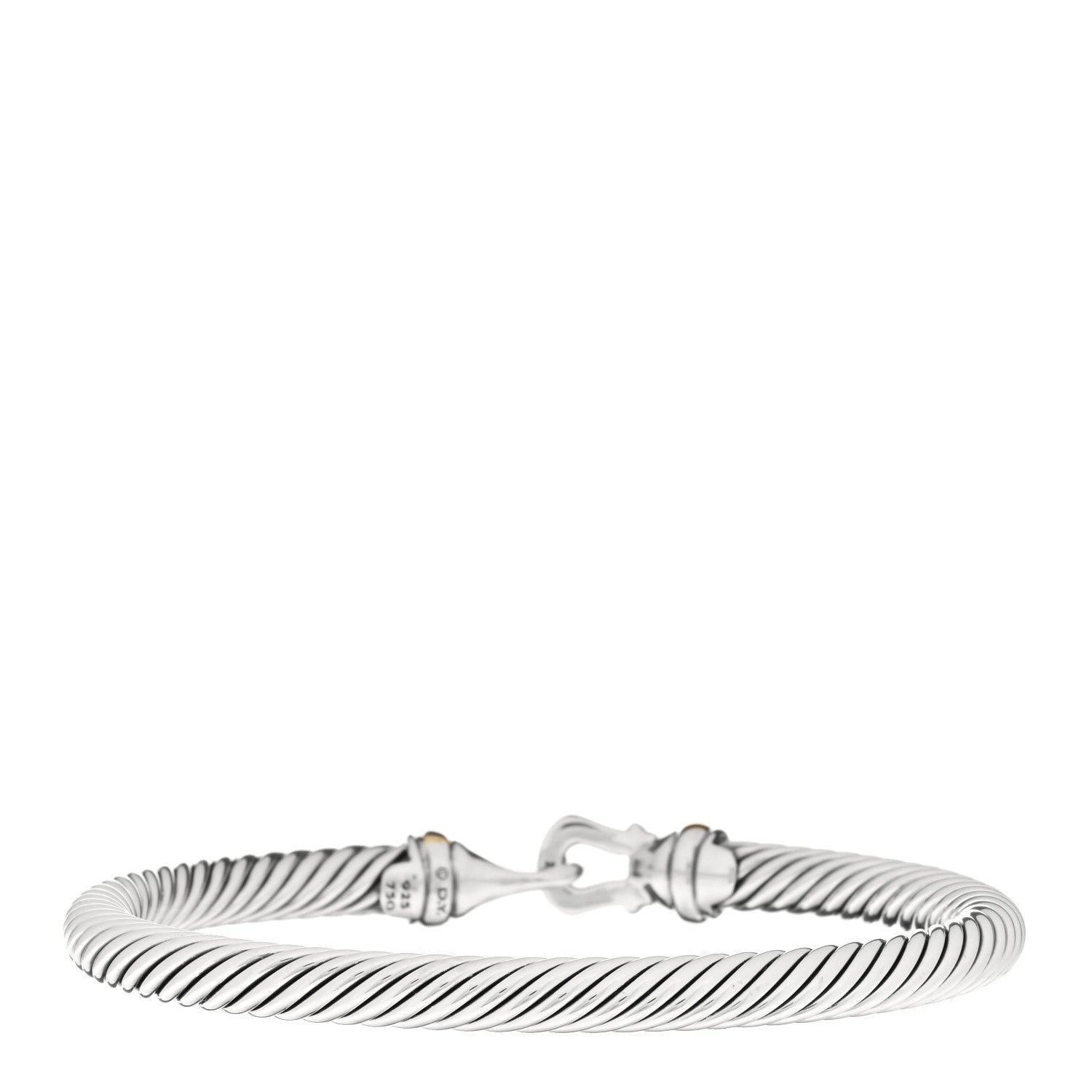 David Yurman Sterling Silver 18K Yellow Gold 5mm Cable Classic Buckle Bracelet 2 of 3