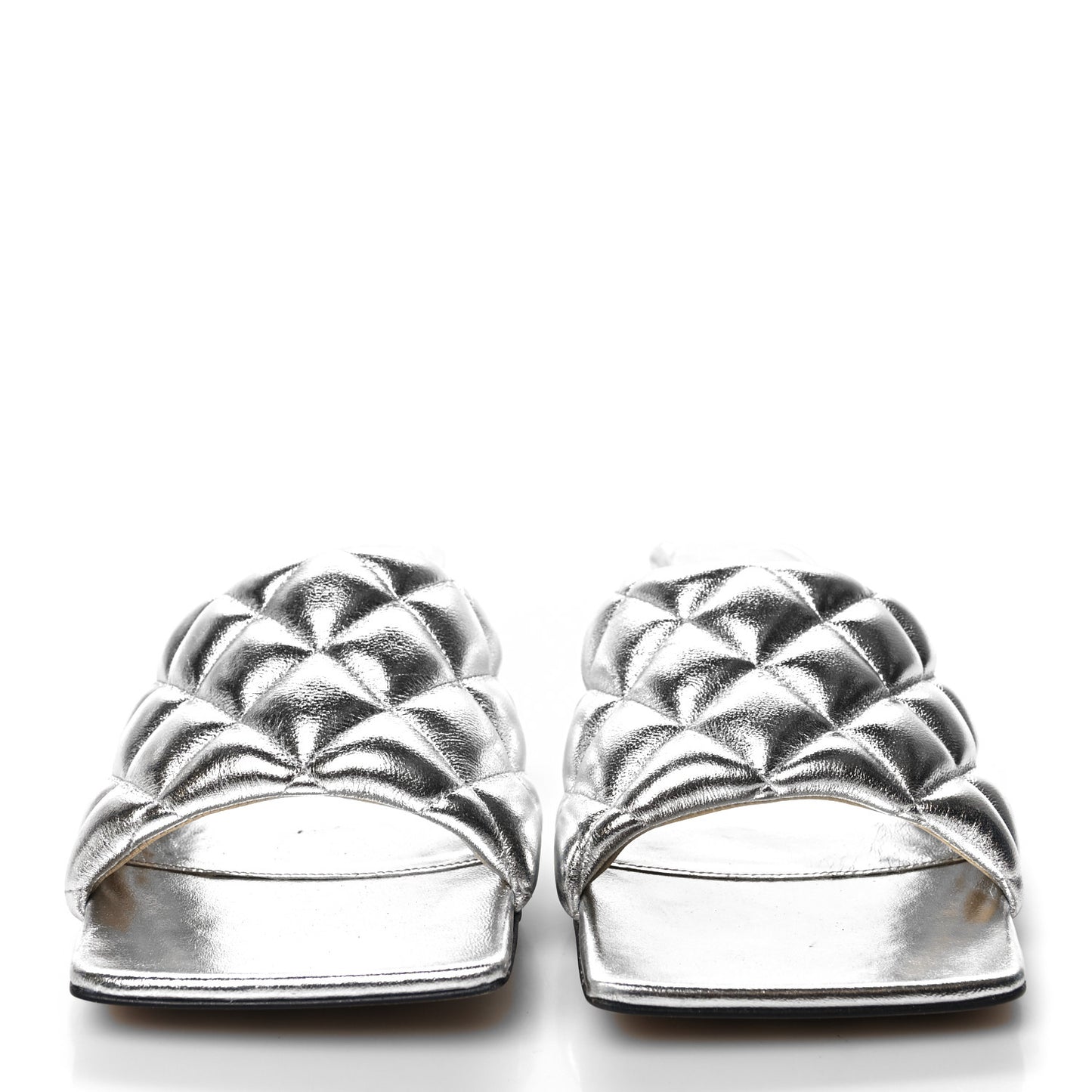 Metallic Nappa Reflection Matelasse Padded Kitten Heel Mule Sandals 40 Silver