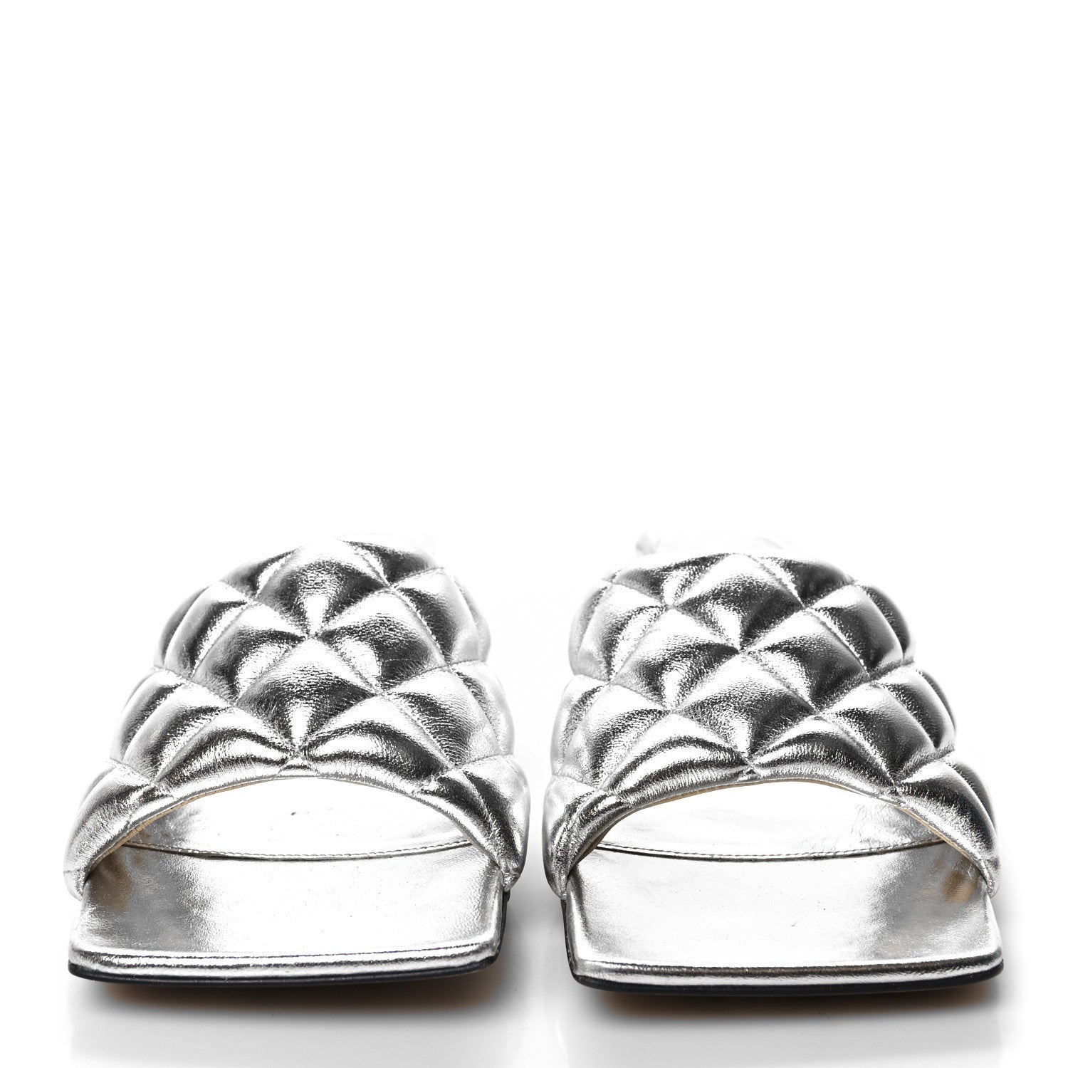 Bottega Veneta Metallic Nappa Reflection Matelasse Padded Kitten Heel Mule Sandals 40 Silver 2 of 8