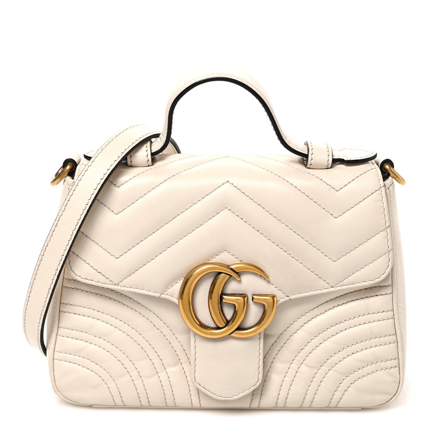 Calfskin Matelasse Mini GG Marmont Top Handle Shoulder Bag White