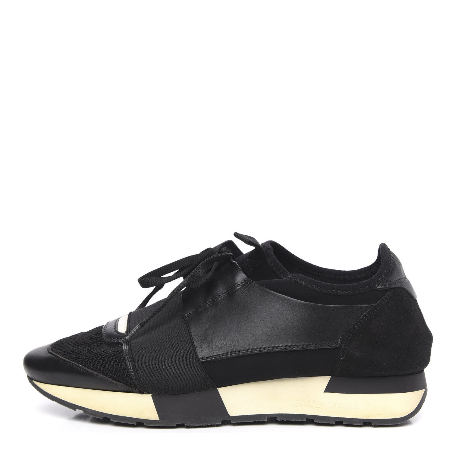 Balenciaga Mesh Calfskin Neoprene Suede Womens Race Runner Sneakers 39 Black 1 of 8