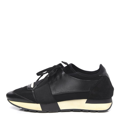 Balenciaga Mesh Calfskin Neoprene Suede Womens Race Runner Sneakers 39 Black 1 of 8