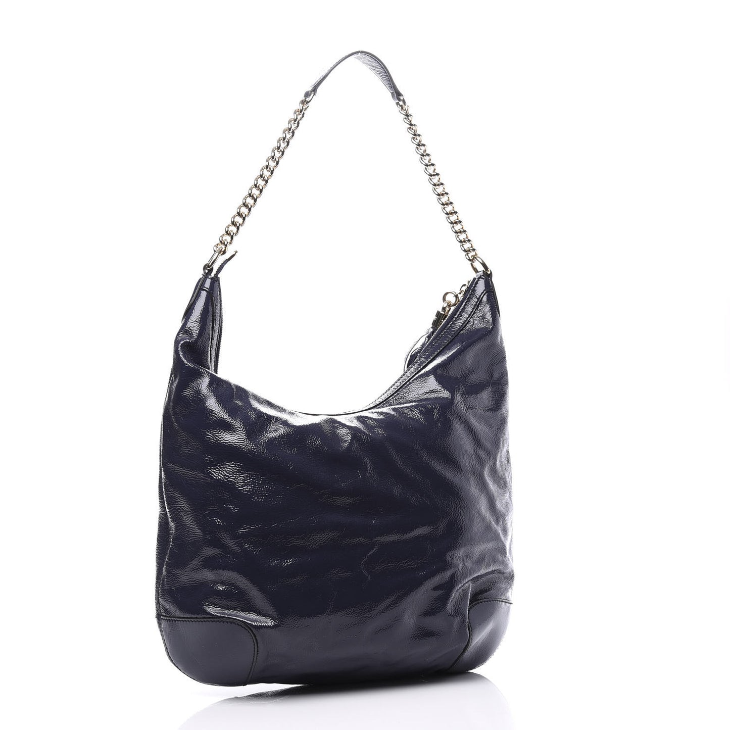 Patent Medium Soho Chain Hobo Uniform Blue
