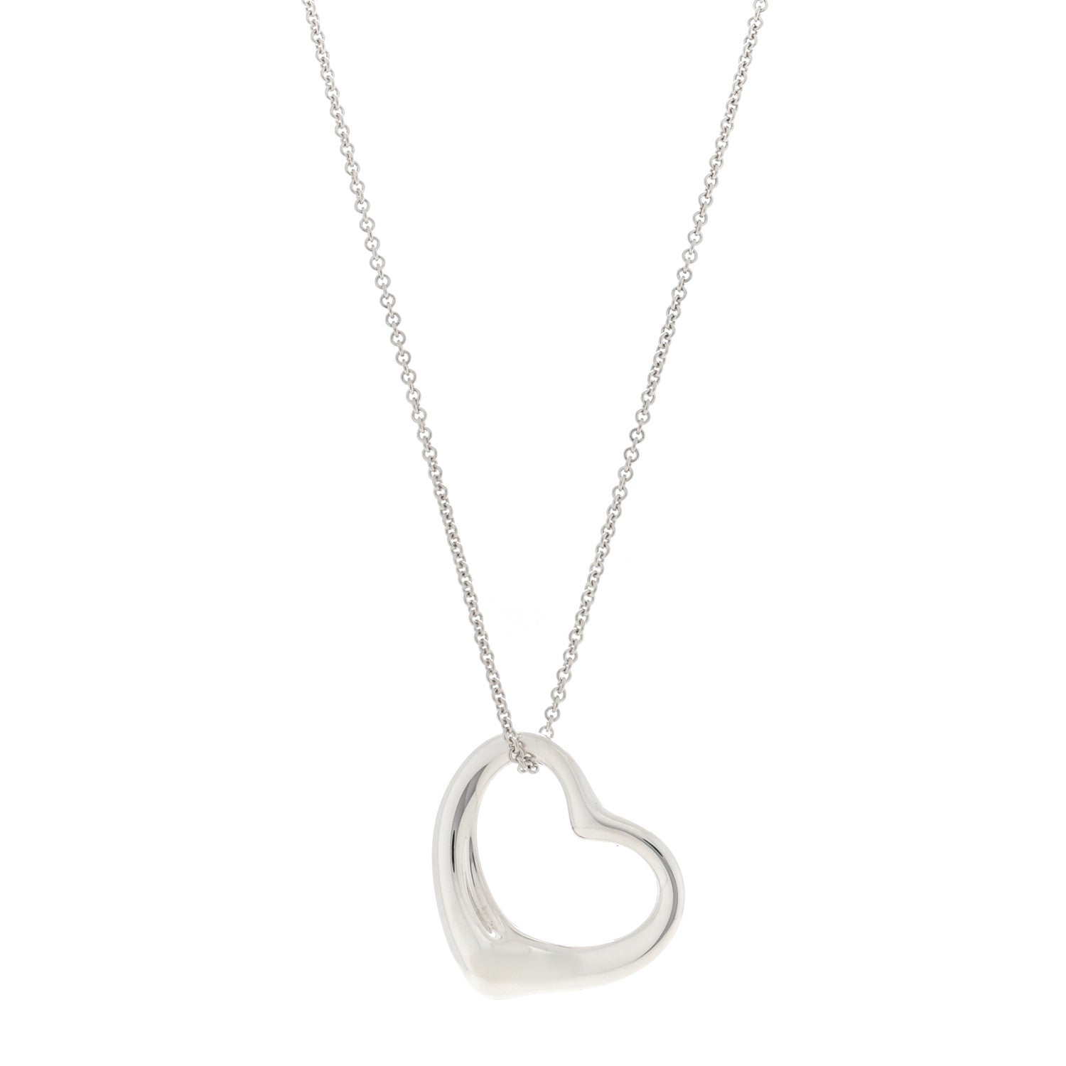 Tiffany Sterling Silver 27mm Elsa Peretti Open Heart Pendant Necklace 1 of 5
