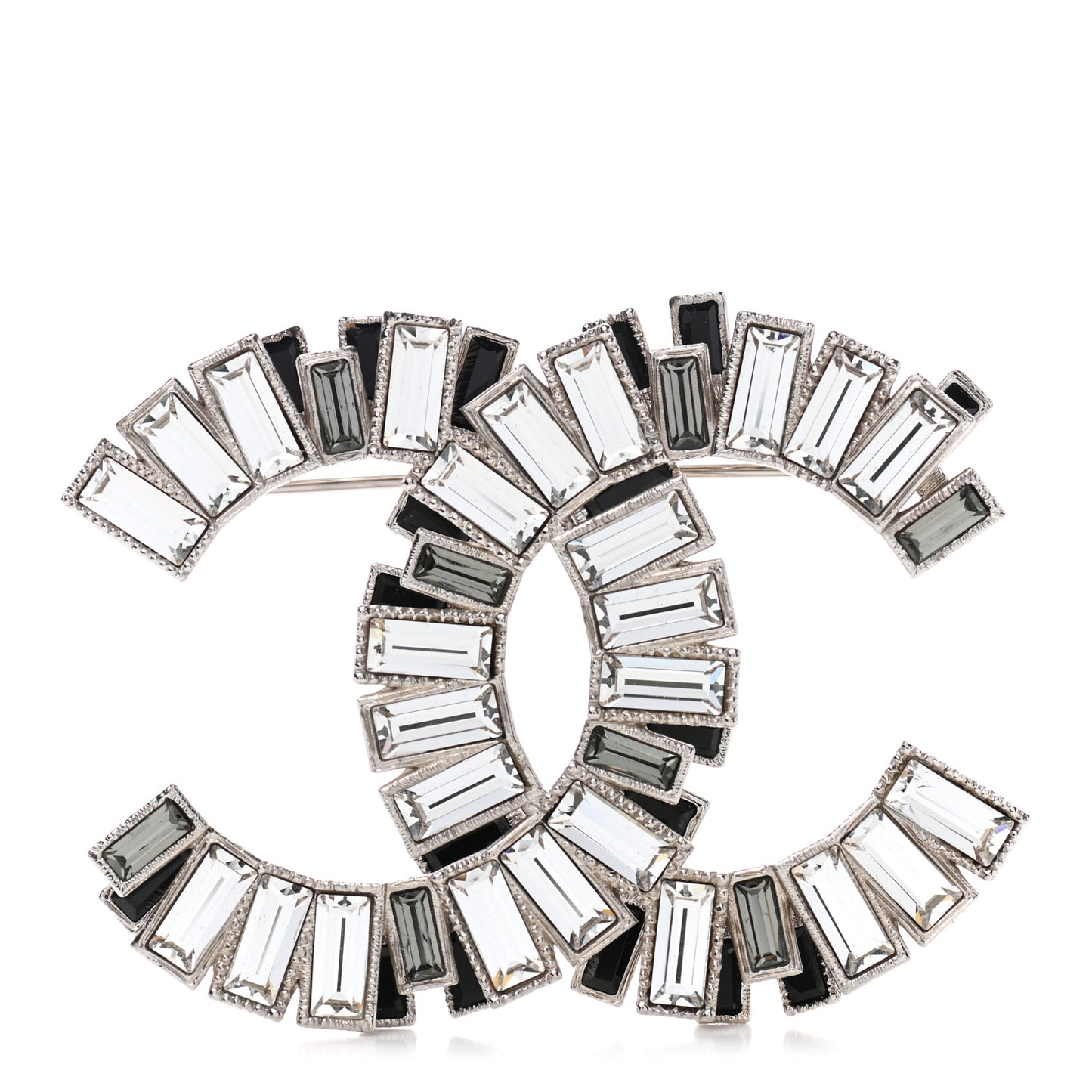 Crystal Baguette CC Brooch Silver Black