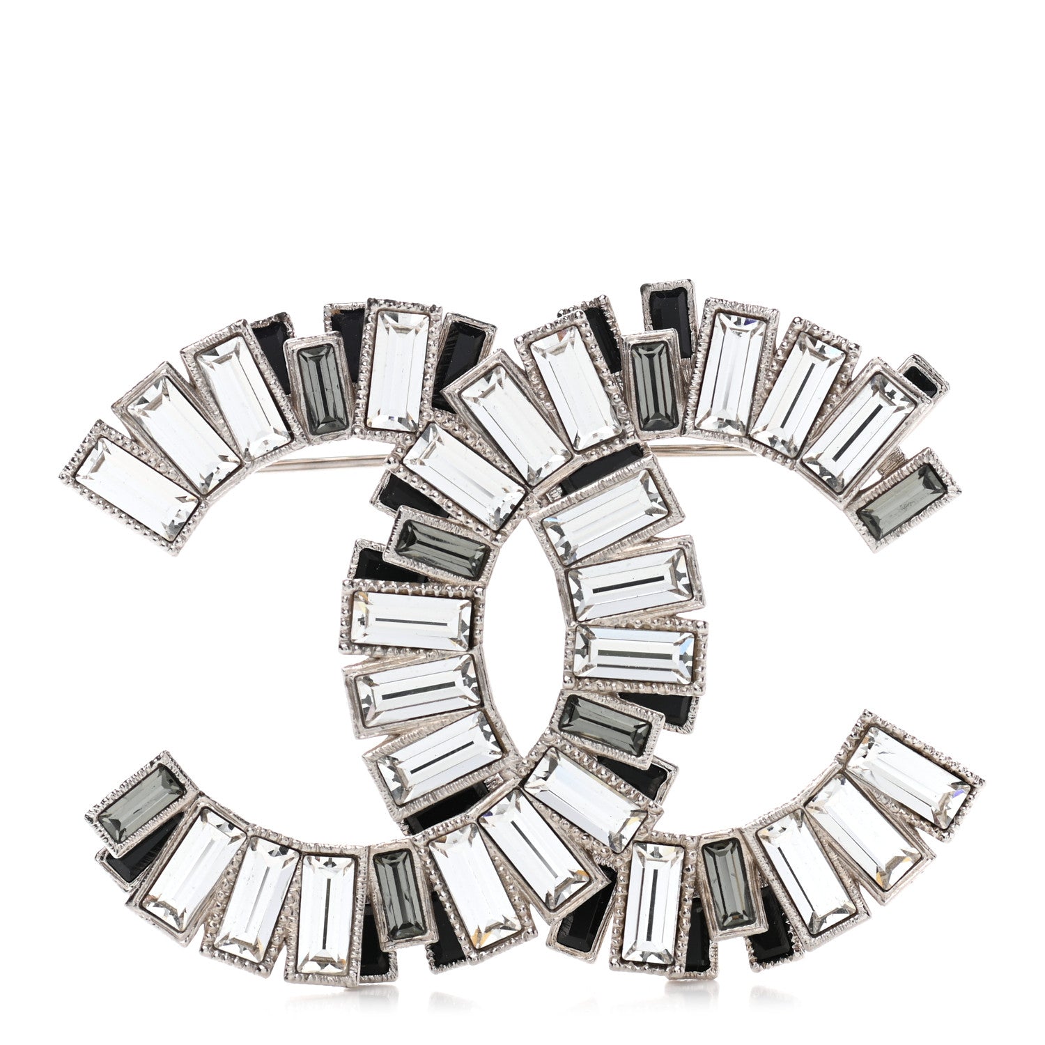 Chanel Crystal Baguette CC Brooch Silver Black 1 of 5