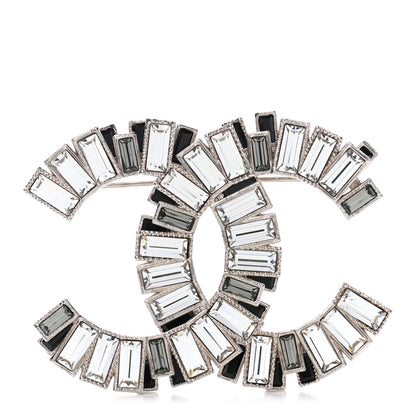 Chanel Crystal Baguette CC Brooch Silver Black 1 of 5