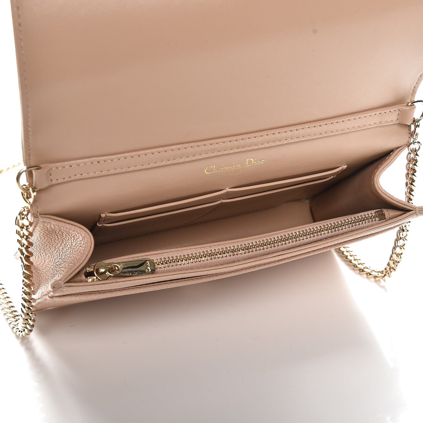 Grained Calfskin Diorama Wallet on Chain Pouch Nude