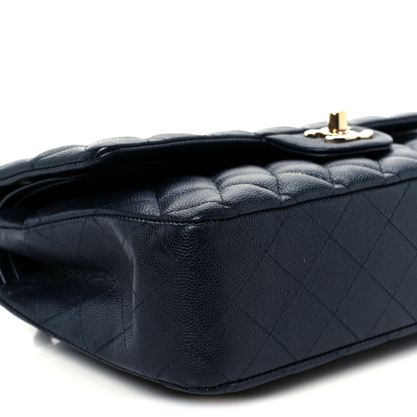 Caviar Quilted Medium Double Flap Navy